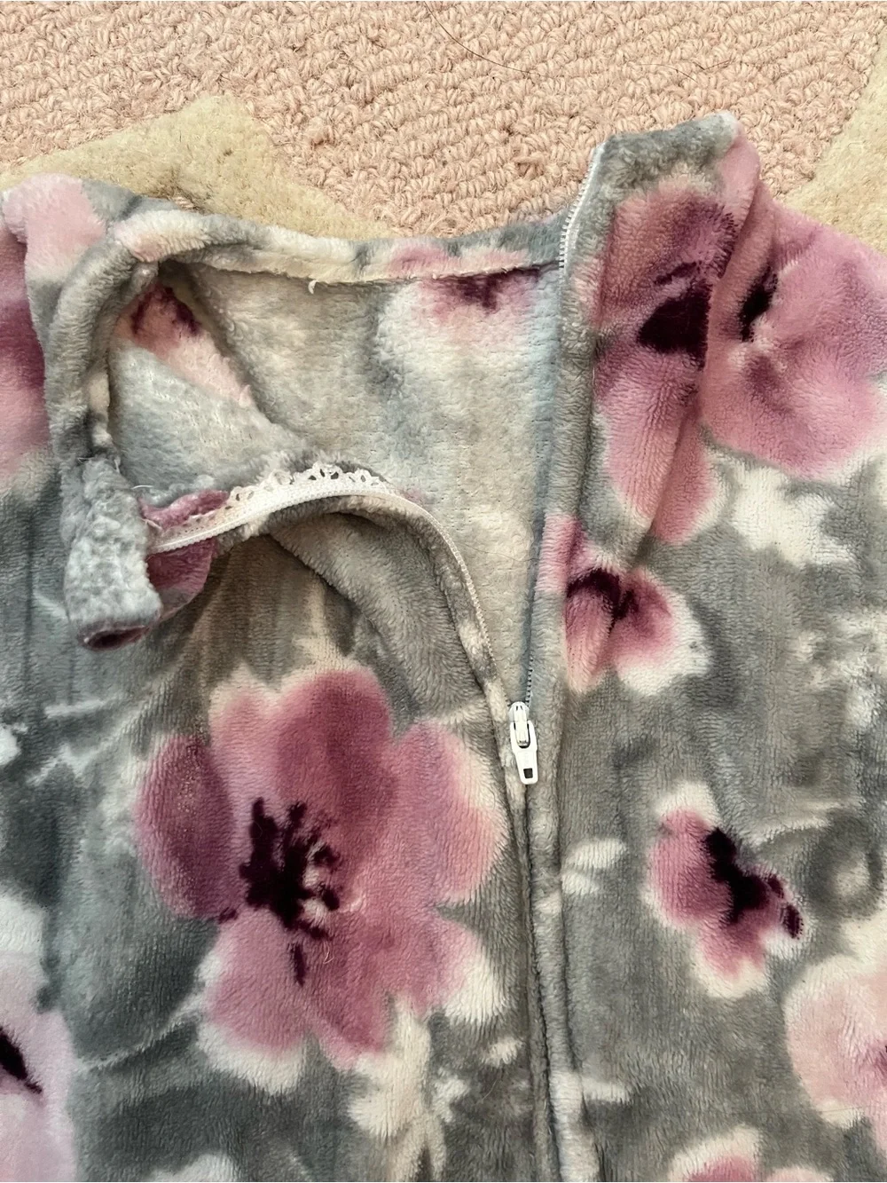Floral Plush Zip-Front toddler sleep sack- Pink & Gray